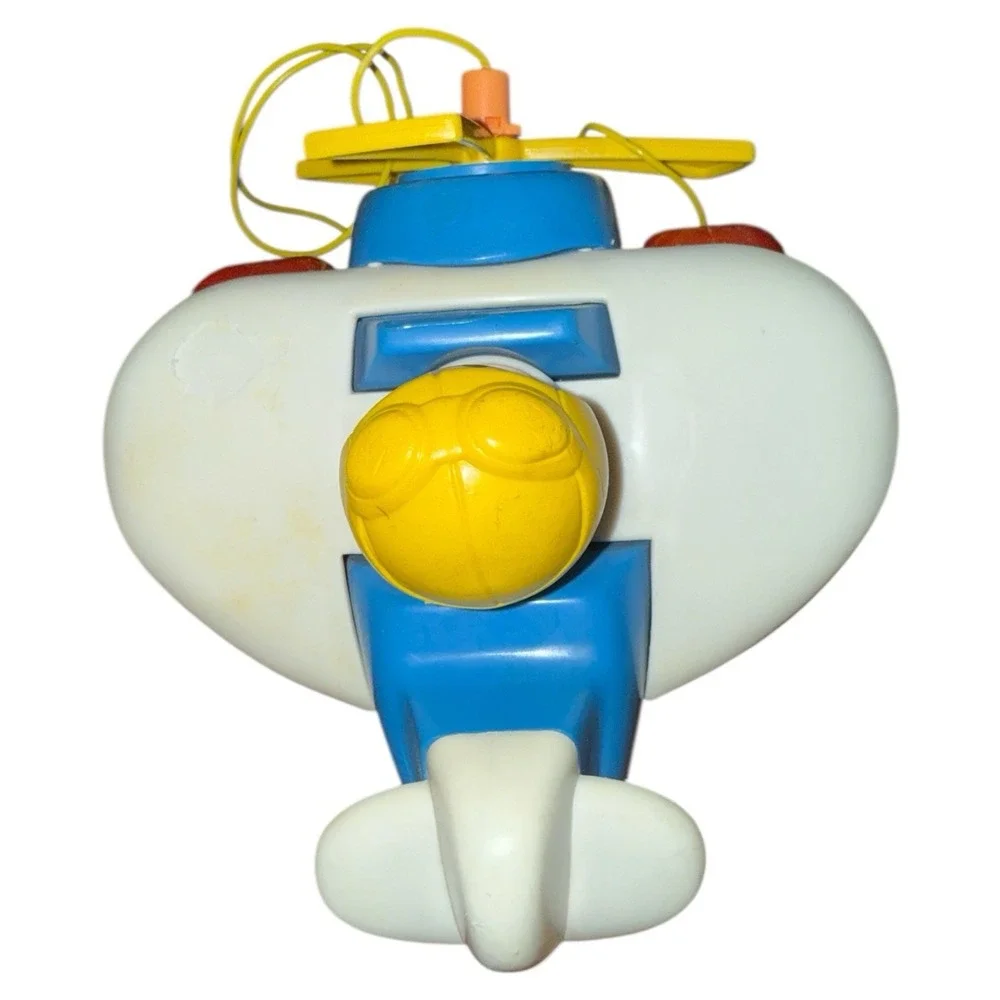 Vintage 1980 Fisher Price 171 Pull Along Airplane‎ W Pilot Pull Toy Works